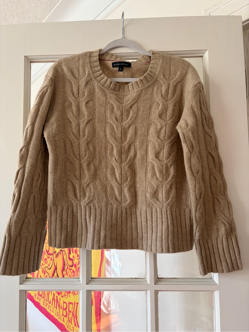 Banana Republic Cable Knit wool Crewneck Sweaters - Tan & Cream - Picture 2 of 14